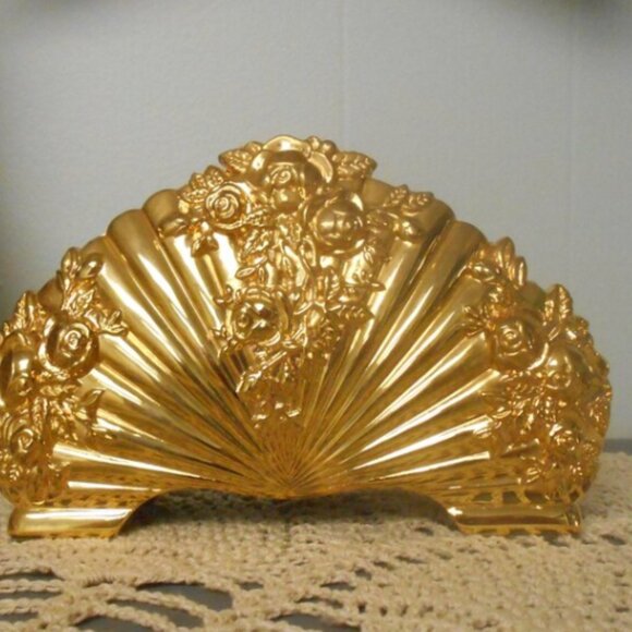 Rare Royal Doulton Gold Plated, Old Country Rose Napkin Holder ( GOLD PLATED) - Picture 1 of 12